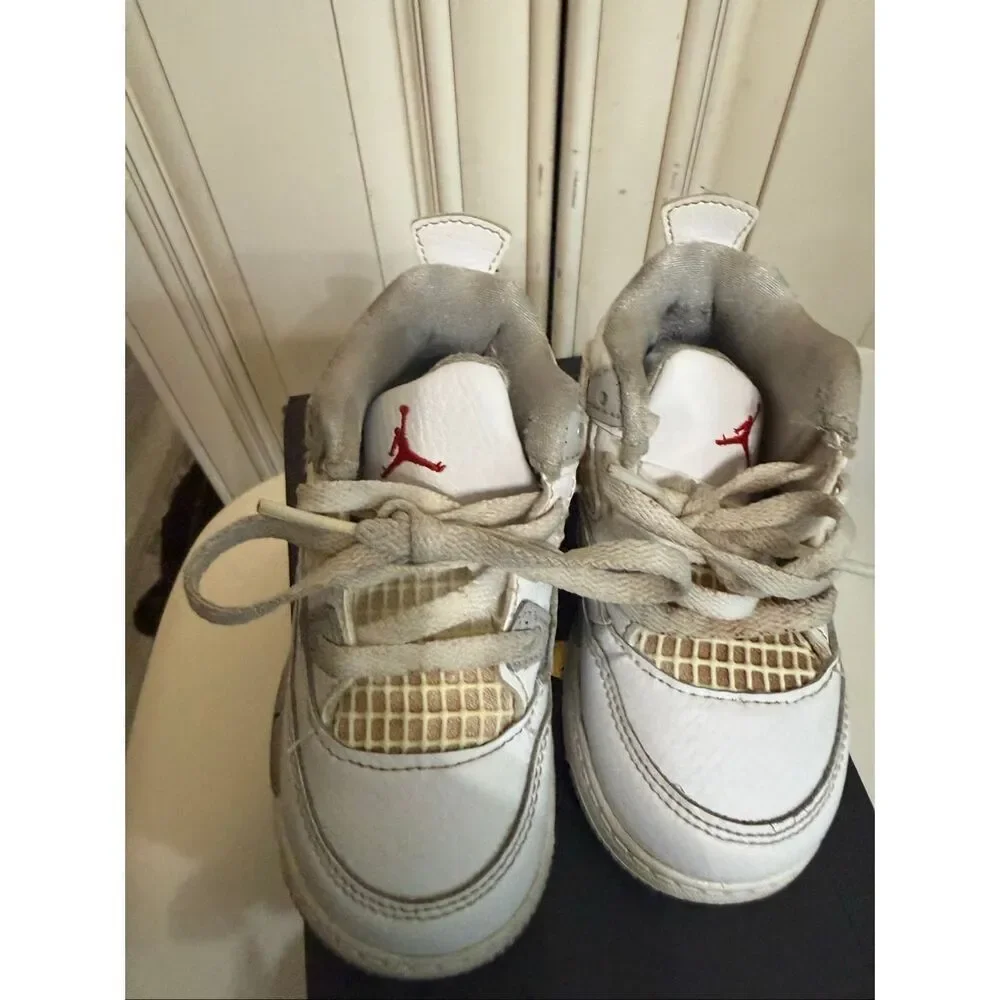 Air Jordan Toddler 4 Retro Leather Lace Up Sneaker Shoes White Oreo Size 7C